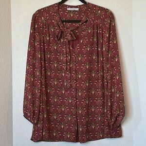 DANIEL RAINN 1X Burgundy Floral Blouse NWOT Plus Size Long Sleeve Career Top